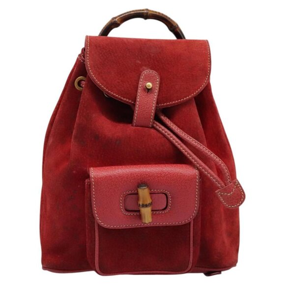 GUCCI Bamboo Backpack Suede Leather Red Gold main image 14